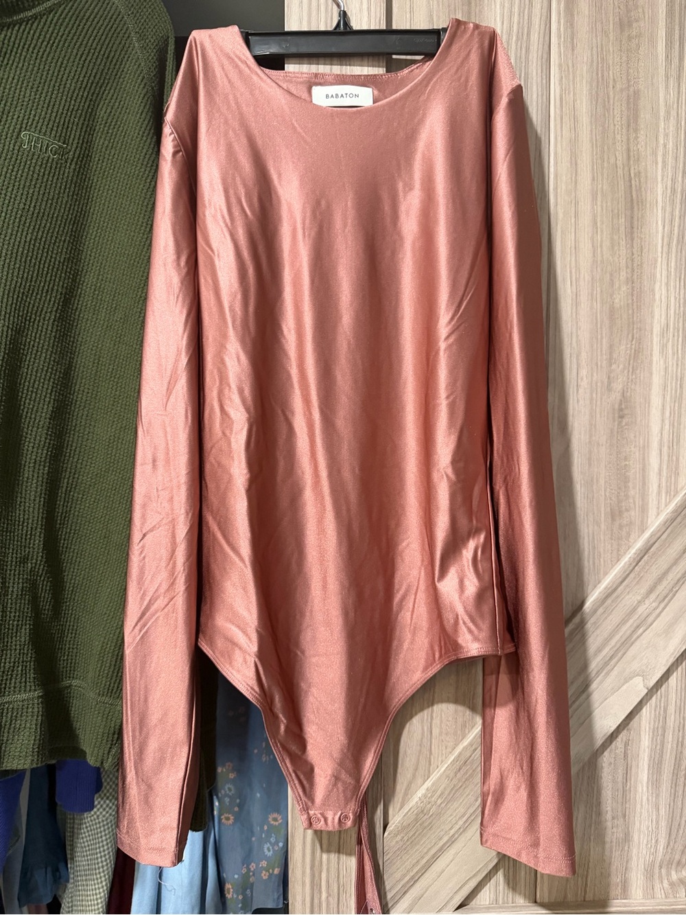 Babaton satinette Dusty Rose Long Sleeve Scoop-Neck Bodysuit
